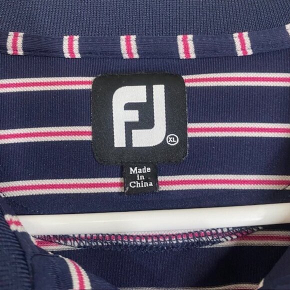 FootJoy Golf Polo Shirt Mens XL Navy Pink Striped Polyester Stretch Knit FJ - Picture 3 of 5